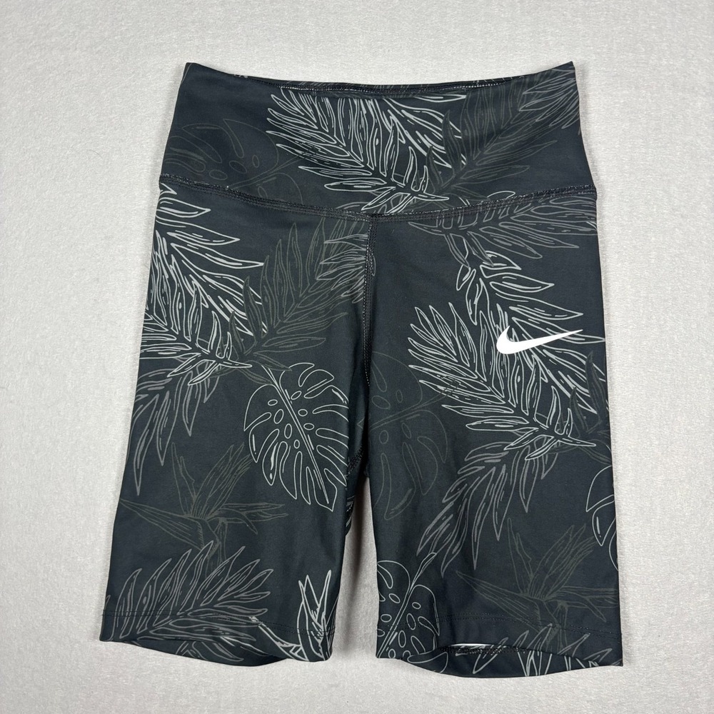 Nike One Luxe Women's Biker Shorts Black Monstera Plant Floral Print Size XS